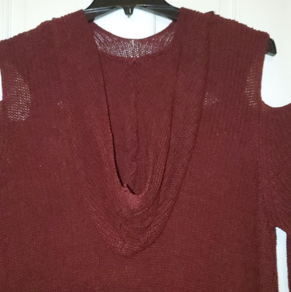 Maroon, off-the-shoulder sweater dress. It has a relaxed fit, long SLEEVES 1XL - Picture 5 of 9